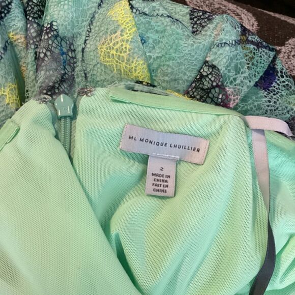 ML Monique Lhuillier Allie Floral Print Lace Midi Dress Off Shoulder Size 2 - Picture 14 of 16